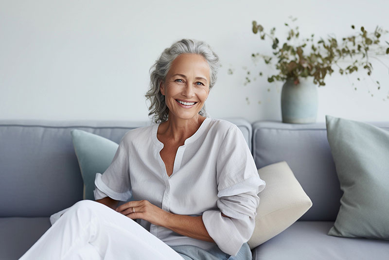 beautiful older female smiling within their home